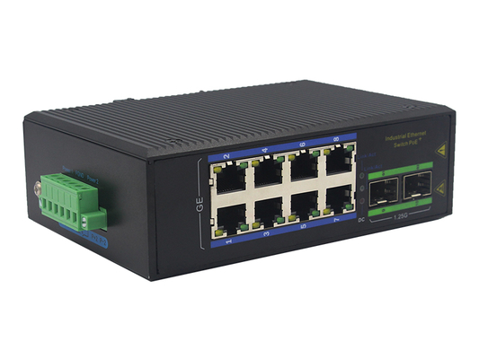 ৮-পোর্ট ইন্ডাস্ট্রিয়াল গিগাবিট POE সুইচ ২ SFP স্লট সহ DIN-রেল মাউন্ট