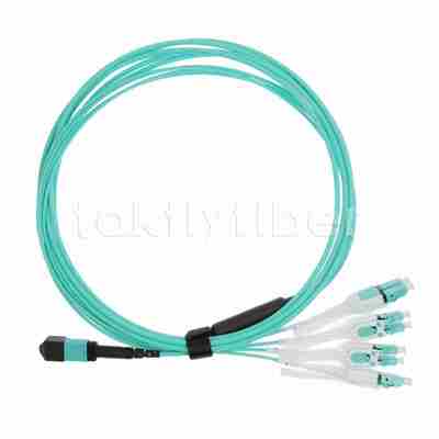 MPO to LC Uniboot OM3 Fiber Optic Cable Patch Cord, MMF 8-core Fiber, For QSFP+Transceiver