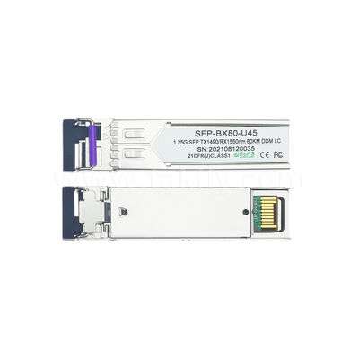 ডেটা সেন্টার FTTX-এর জন্য SFP 1.25gbps 80km LC Reach Tx1490nm/Rx1550nm দ্বি-দিকনির্দেশক অপটিক্যাল ট্রান্সসিভার