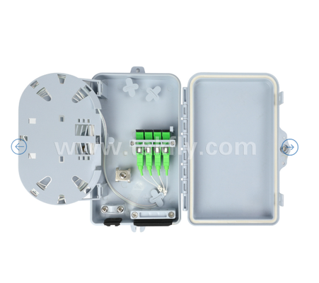 ফাইবার অপটিক টার্মিনেশন বক্স FTKS-1805-04A, 4 SC/APC SM SX অ্যাডাপ্টার, পিগটেল ইনস্টল করা, FTTH FTTx স্প্লাইসিং ডিস্ট্রিবিউশন স্প্লিটিং স্টোরেজ ক্যাবল ম্যানেজমেন্ট ঘের ওয়াল মাউন্ট