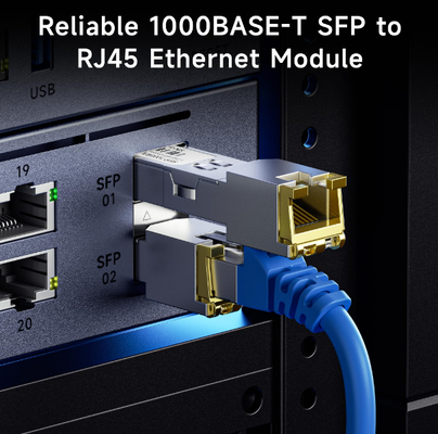 RJ45 গিগাবিট এসএফপি মডিউল ∙ 1000BASE-T কপার এসএফপি ট্রান্সিভার 1.25Gbps এবং নিম্ন ইএমআই সহ