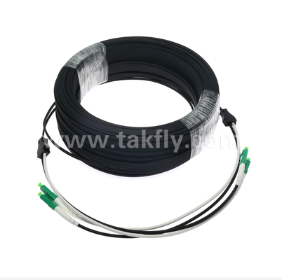 LC/APC ফ্ল্যাট ড্রপ প্যাচ কর্ড - 2 কোর ডুপ্লেক্স, প্রি-কানেক্টরাইজড, অ্যান্টি-ভাইব্রেশন, ফাস্ট FTTH ডিপ্লয়মেন্টের জন্য ইনডোর-রেটেড।