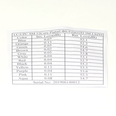 এলসি ইউপিসি পিগটেল 12 কোর সিঙ্গল সিড মোড ফাইবার পিগটেলগুলি 9/125 G652D G657A