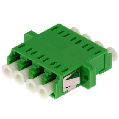 LC APC Quad Fiber Optic Adapter with Flange Singlemode Green with Telecom