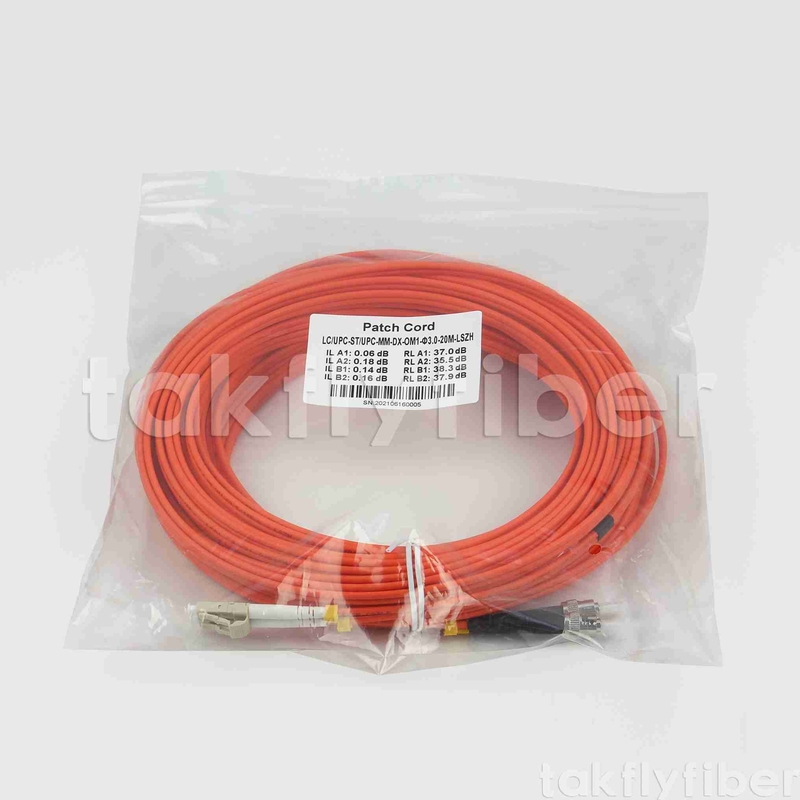 ST থেকে LC OM1 OM2 ফাইবার অপটিক ডুপ্লেক্স প্যাচ কর্ড 3.0mm LSZH টেলিযোগাযোগের জন্য কমলা জ্যাকেট