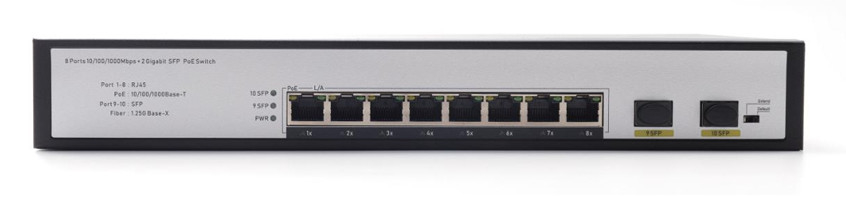 DF-2F-8GP 2-পোর্ট 10/100/1000Mbps 8+2 আপলিংক ফাইবার পোর্ট গিগাবিট পো নেটওয়ার্ক সুইচ