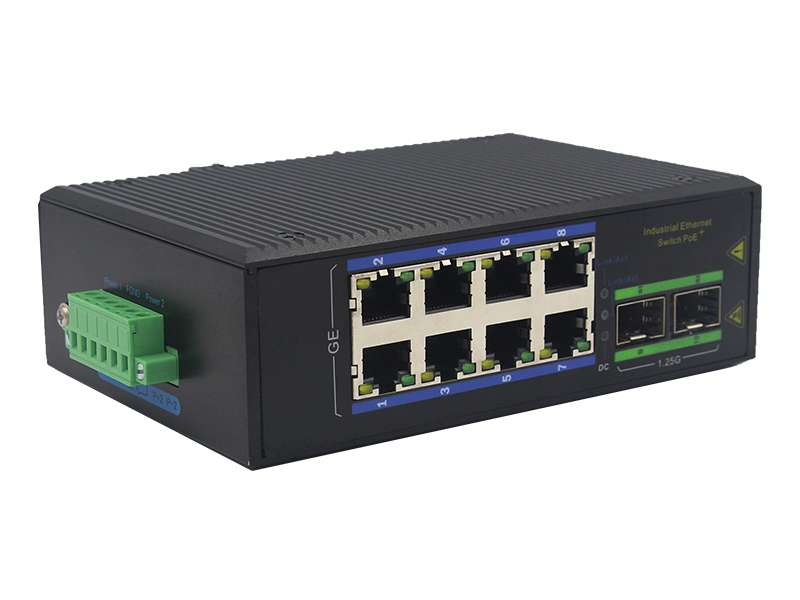 ৮-পোর্ট ইন্ডাস্ট্রিয়াল গিগাবিট POE সুইচ ২ SFP স্লট সহ DIN-রেল মাউন্ট