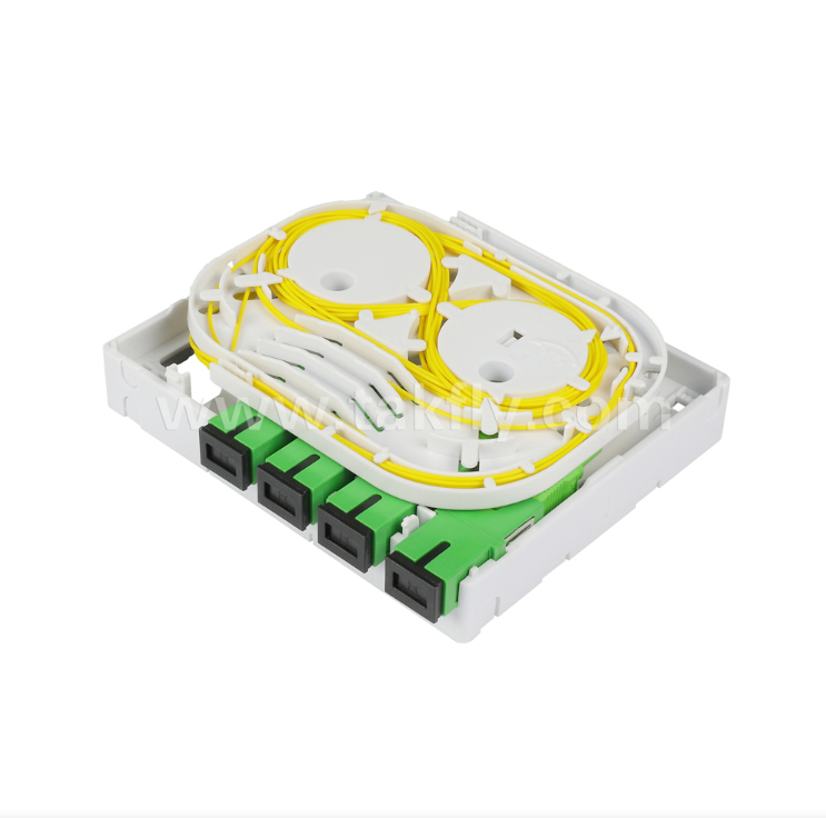 TKS-1806-04D FTTH ফাইবার টার্মিনেশন বক্স ️ ডেস্ক/ওয়াল মাউন্ট, 4-পোর্ট, ইনডোর, ফিউশন স্প্লাইসিং এবং ক্যাবল ম্যানেজমেন্ট সমর্থন করে
